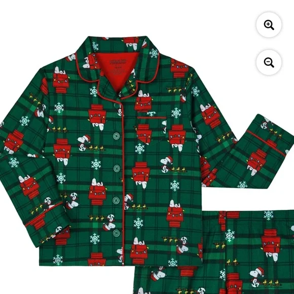 Peanuts Snoopy Girls Green Notch 2 PC Pajama Set Size Medium NWT - Picture 4 of 7